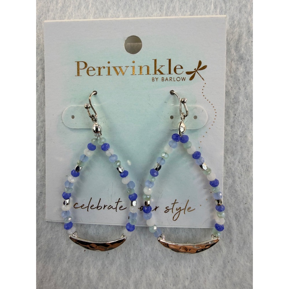Periwinkle by Barlow Blue Beaded Teardrop Earrings Silver Tone 8101471 NEW